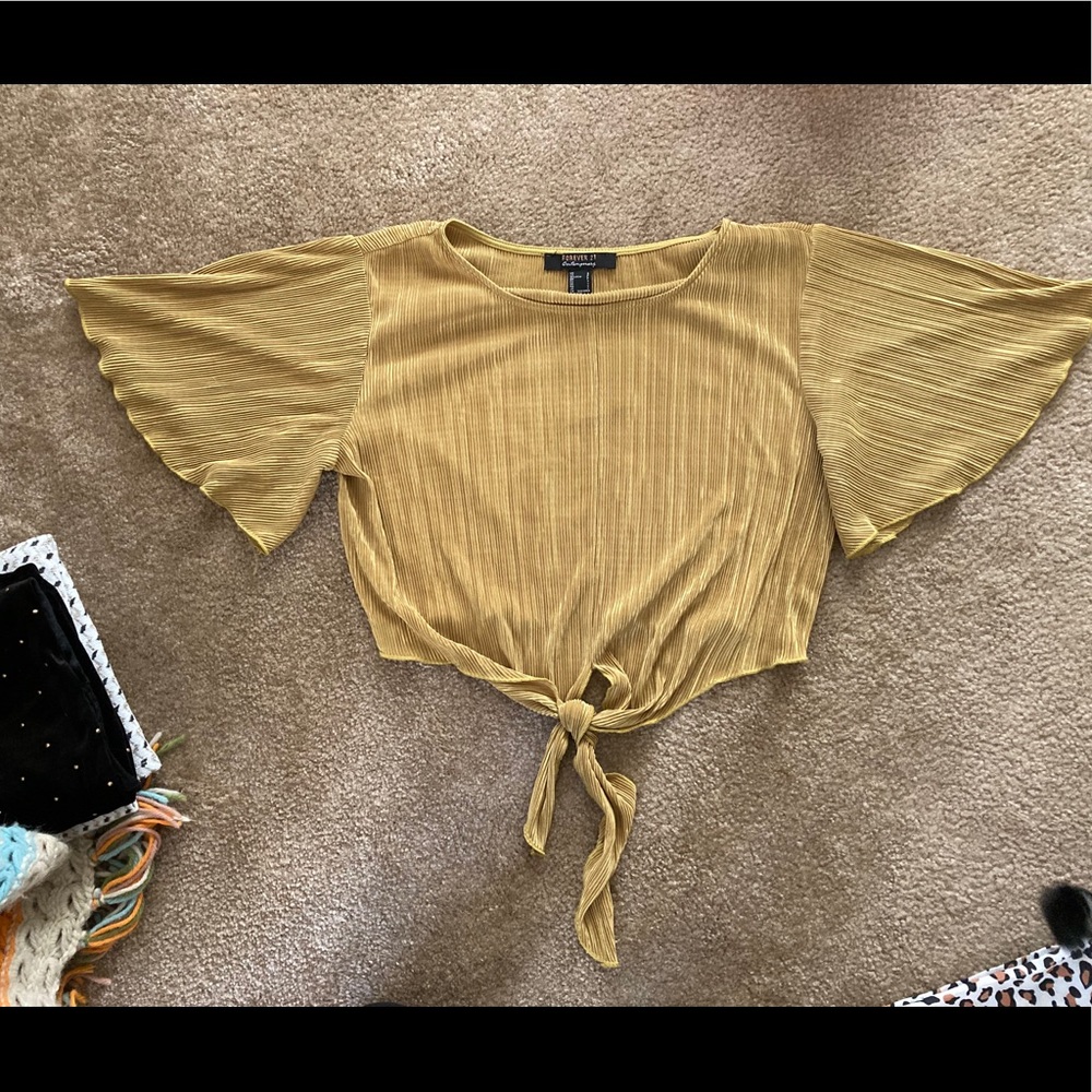 Forever21 Gold Pleaded Tie Shirt